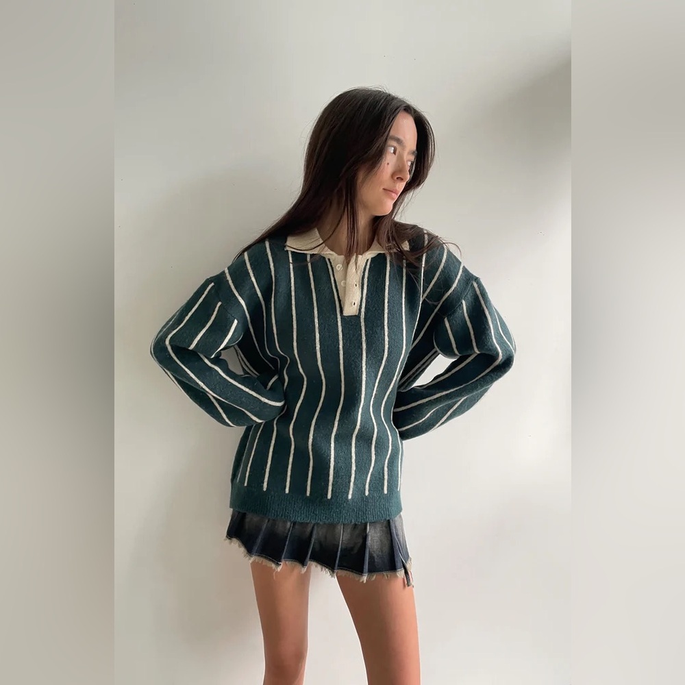 OAK + FORT STRIPED RUGBY SWEATER